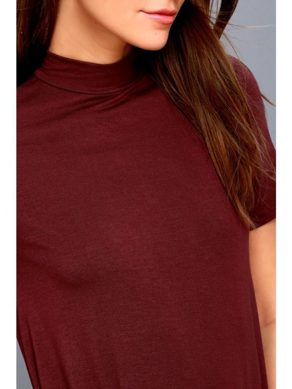 Lulus Swing Dress XS Burgundy Mock Neck Short Sleeve Made In USA - Picture 4 of 13